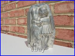 Antique Vintage Tin Metal Chocolate Mold Girl Lg Rabbit Anton Reiche #24221 7.5