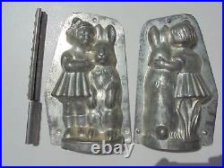 Antique Vintage Tin Metal Chocolate Mold Girl Lg Rabbit Anton Reiche #24221 7.5