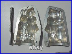 Antique Vintage Tin Metal Chocolate Mold Girl Lg Rabbit Anton Reiche #24221 7.5