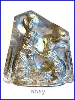 Antique Vntage Chocolate Mold. Two Rabbits Holding Paws Over A Basket Antique Vntage Chocolate Mold. Two Rabbits Holding Paws Over A Basket