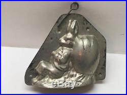 Antique Vtg Bruning Meyer Chocolate Candy Mold Bunny Rabbit Laying Against Egg