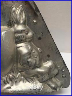 Antique Vtg Bruning Meyer Chocolate Candy Mold Bunny Rabbit Laying Against Egg