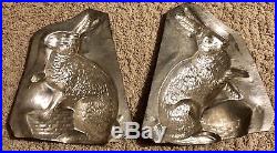 Antique X-Large Easter Bunny Rabbit Standing With Basket Chocolate Mold Top USA