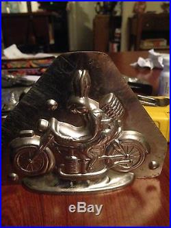 Antique chocolate mold bunny on motorcycle