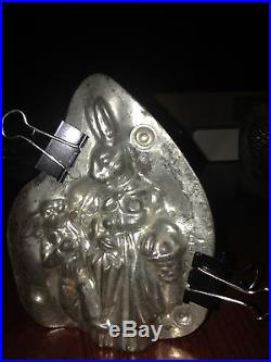 Antique chocolate mold mother easter bunny & little boy bunny germany