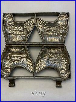 Antique double chicken hinged candy mold