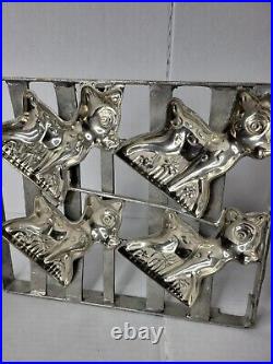 Antique hinged Industrial metal Chocolate Candy mold 5in Reindeer Mold 11x9.5