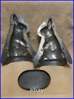 Antique tin Easter Rabbit Chocolate Mold with base Germany