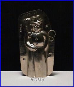 Antique two part chocolate mold of a Snowman with broom Free shipping