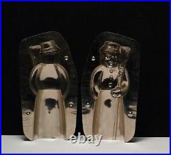 Antique two part chocolate mold of a Snowman with broom Free shipping