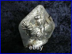 Antique vintage metal chocolate mold shape easter bunny on back of rooster