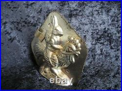 Antique vintage metal chocolate mold shape easter bunny on back of rooster