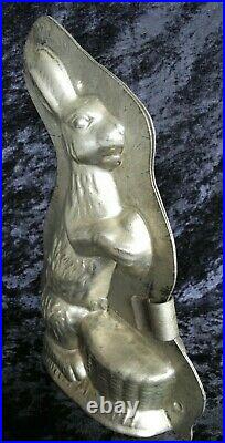 Antique vintage metal chocolate mold shape figure sitting easter bunny