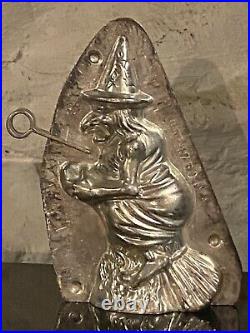 Anton Reiche Dresden Antique German Chocolate Mold Halloween Witch On Broom RARE