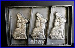 BIG 14 3 RABBIT BUNNY FLAT ANTIQUE CHOCOLATE MOLD with egg basket Easter
