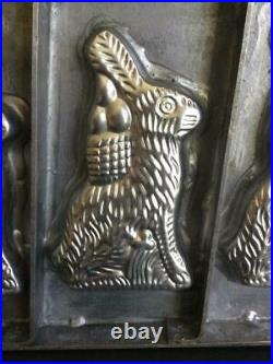 BIG 14 3 RABBIT BUNNY FLAT ANTIQUE CHOCOLATE MOLD with egg basket Easter