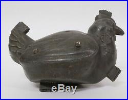 BIG 19th Century ANTIQUE PEWTER HINGED ICE CREAM CHOCOLATE MOULD CHICKEN