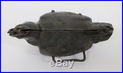 BIG 19th Century ANTIQUE PEWTER HINGED ICE CREAM CHOCOLATE MOULD CHICKEN