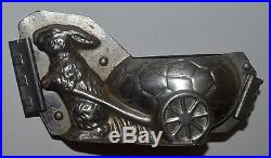 BUNNY RABBIT PULLING CART Easter Chocolate Candy METAL TIN MOLD w Clips Antique