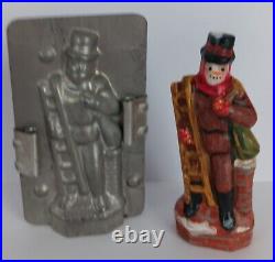 Chalkware Chimney Sweep Snowman & Vintage Chocolate Mold 4 1/4 x 1 3/4