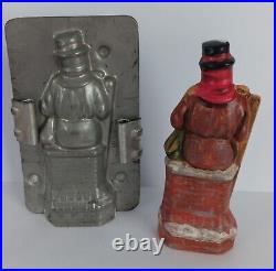 Chalkware Chimney Sweep Snowman & Vintage Chocolate Mold 4 1/4 x 1 3/4