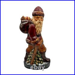 Chalkware Santa Figurine 12 Antique Chocolate Mold Hand Painted 1994 Signed