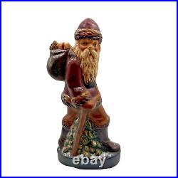 Chalkware Santa Figurine 12 Antique Chocolate Mold Hand Painted 1994 Signed