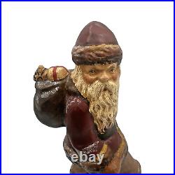 Chalkware Santa Figurine 12 Antique Chocolate Mold Hand Painted 1994 Signed