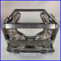 Chocolate Mold 2 Easter Bunny Rabbits Antique Metal 9 x 7 withClasps Heavy Duty