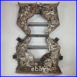 Chocolate Mold 2 Easter Bunny Rabbits Antique Metal 9 x 7 withClasps Heavy Duty