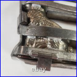 Chocolate Mold 2 Easter Bunny Rabbits Antique Metal 9 x 7 withClasps Heavy Duty