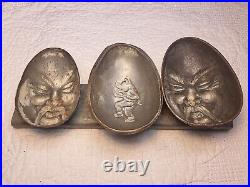 Chocolate Mold Dancing Pig Chinese Face Foo Man Choo Antique Heavy 3 Egg Shaped