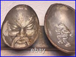 Chocolate Mold Dancing Pig Chinese Face Foo Man Choo Antique Heavy 3 Egg Shaped