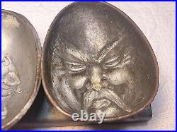 Chocolate Mold Dancing Pig Chinese Face Foo Man Choo Antique Heavy 3 Egg Shaped