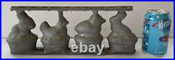 Chocolate Mold Easter Bunny Rabbit Chick Hen on Basket Heavy Cast Metal Vtg Ant