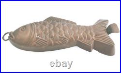 Early Primitive Chocolate Copper Fish Mold Tin Lined Antique Stamped 1887-1914