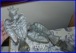 English 1840's Pewter Peace Dove Bird Ice Cream Chocolate Molds Crown Touch Mark