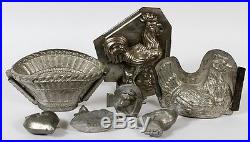 French & German Antique Pewter Chocolate Molds, 7 PCS