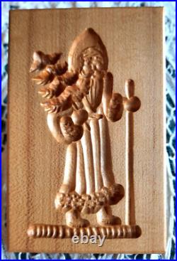 GENE WILSON CARVED Wooden Springerle Cookie Stamp Press Mold SANTA With FIR TREE