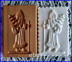 GENE WILSON CARVED Wooden Springerle Cookie Stamp Press Mold SANTA With FIR TREE
