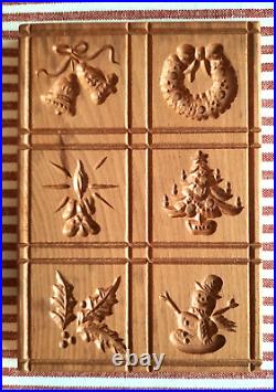 GENE WILSON Wooden Springerle Cookie Stamp Press Mold 6 PRINT CHRISTMAS PRESS