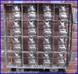 HAPPY EASTER BUNNY Old Industrial Chocolate Candy Mold large metal 16 rabbits HAPPY EASTER BUNNY Old Industrial Chocolate Candy Mold large metal 16 rabbits