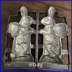 HUGE Antique Hinged Metal Easter Bunny Rabbit Basket Chocolate Candy Mold 16