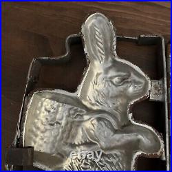 HUGE Antique Hinged Metal Easter Bunny Rabbit Basket Chocolate Candy Mold 16