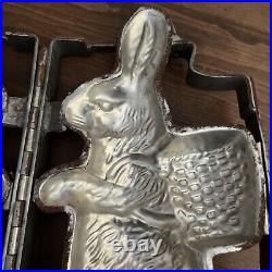 HUGE Antique Hinged Metal Easter Bunny Rabbit Basket Chocolate Candy Mold 16