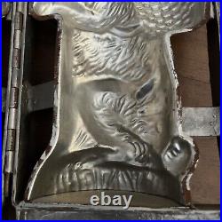 HUGE Antique Hinged Metal Easter Bunny Rabbit Basket Chocolate Candy Mold 16