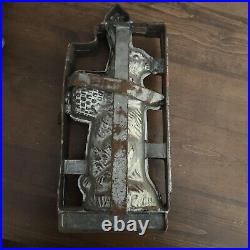 HUGE Antique Hinged Metal Easter Bunny Rabbit Basket Chocolate Candy Mold 16