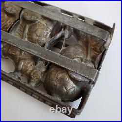 Hinged Chocolate Candy Mold Four Bunny Rabbit Pulling Egg Cart Germany Antique