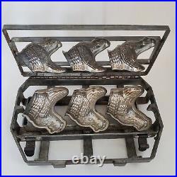 Hinged Chocolate Candy Mold Triple Hen Chicken Nest Basket 12 Germany Antique