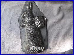 Huge Antique Chocolate Mold 2 Part Rabbit / Easter Bunny With Basket 15 Inch